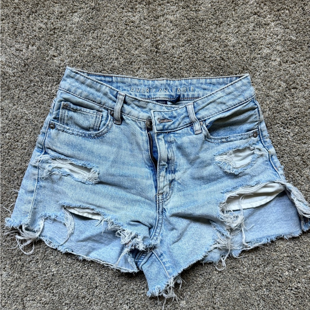 American Eagle Outfitters Blue Distressed Jean Shorts